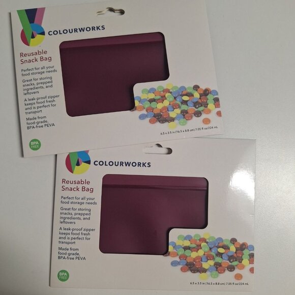 Colourworks Reusable Snack Bag Purple Set of 2 BPA Free Freezer Lunch School - Picture 1 of 7